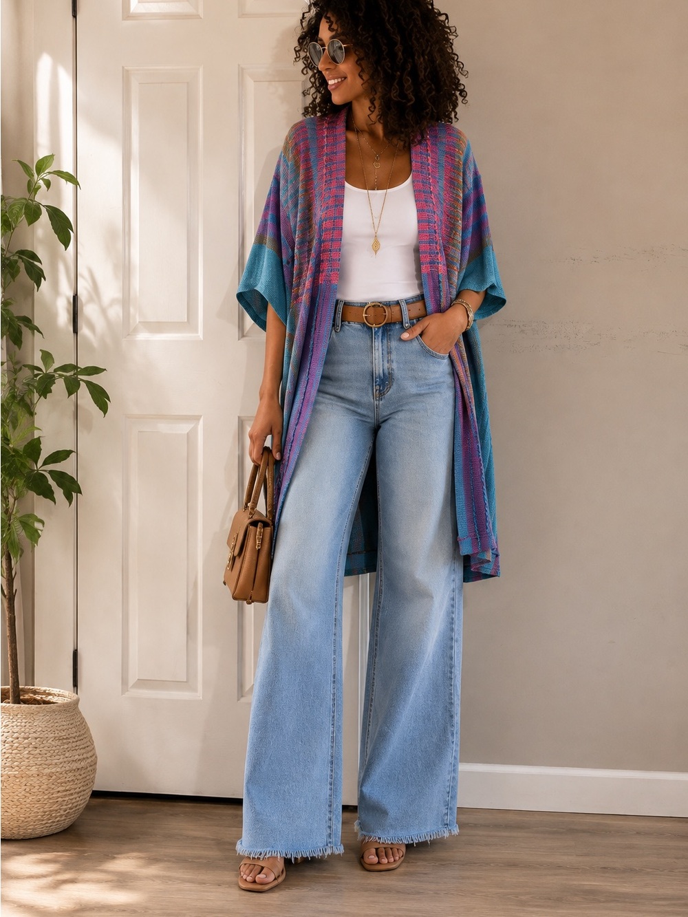 Vintage Peggy Kondo Colorful Striped Open-Front Kimono Cardigan